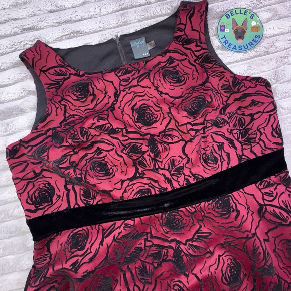 Gabby Skye Sz 18W Red Black Velvet Burnout roses fit flare prom Dress Whimsigoth - Picture 1 of 9